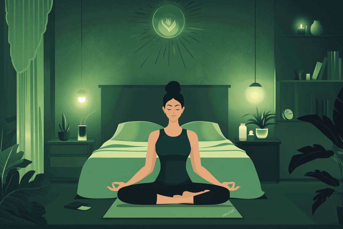 A Vector Image of a girl performing yoga before bed